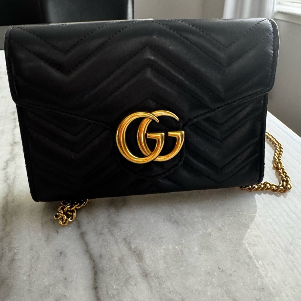 Gucci Black Quilted Crossbody Bag with Gold GG Logo